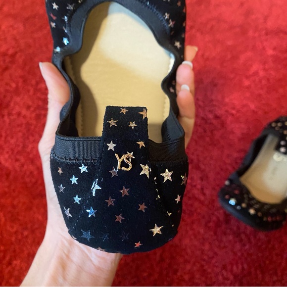 YS Yosi Samra Black Star Metallic Print Foldable Ballet Flats - Picture 7 of 9